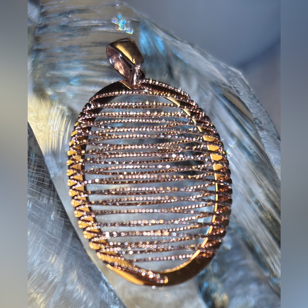 Zato’s 925 Sterling Silver Rose Gold Plated Oval Weave Pendant 2”